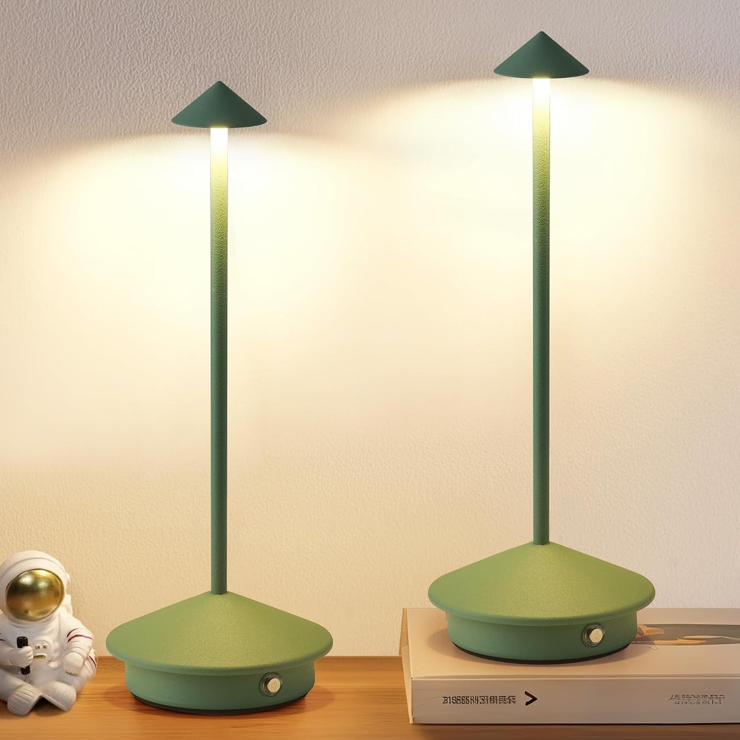 Modern Cordless Table Lamp Set of 2, Green Portable LED Desk Lamps | 4000mAh, Rechargeable, Battery Operated Lighting for Bedroom, Dining Room, Restaurant, Coffee Shop, Camping, Night Light