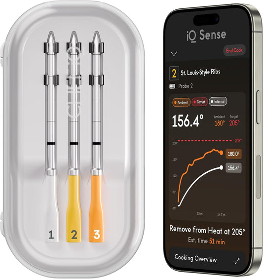 CHEF iQ Sense | Smart Wireless Meat Thermometer | 3 Ultra-Thin Probes | WiFi Unlimited Range | 1000°F Heat Safe | 5 Sensors | BBQ, Grill, Oven, Smoker, Air Fryer | Gen3