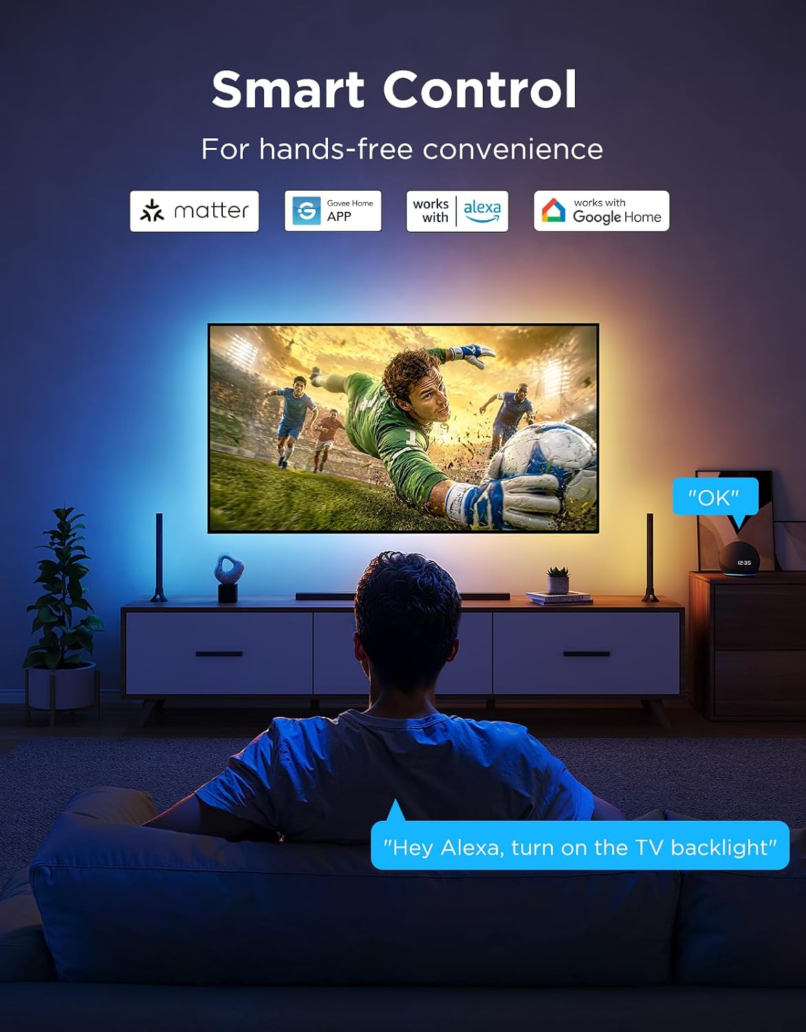 Govee TV LED Backlight 2, 14.4ft Cuttable TV Lights for 32-70 Inch TVs | RGBWIC LED Strips Lights for Monitors, Support 210+ Scene Modes & Music Sync，Smart APP and Voice Control, Easy Intall
