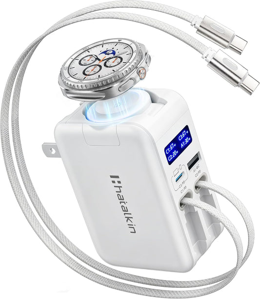 5-in-1 67W Retractable Charger for Galaxy Watch 9/Ultra 2,Galaxy S26,Buds4 | for Galaxy Watch Charger(Not for Apple Watch) with Smart Display, Retractable Wall Charger for Laptop/Tablet/Phone, Foldable