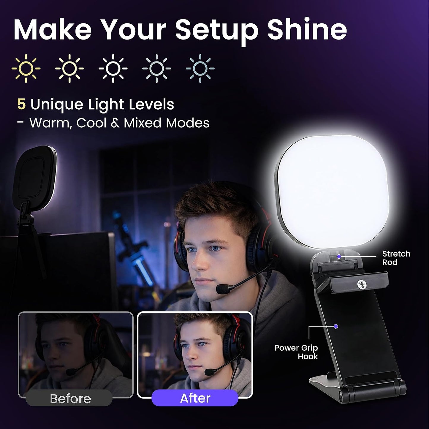 Webcam Streaming Kit with USB RGB Microphone & LED Light – 1080P 30FPS Streaming Camera Bundle for Twitch, YouTube, Podcasting, WFH – PC & Mac Compatible (Not for PS5 Alone)