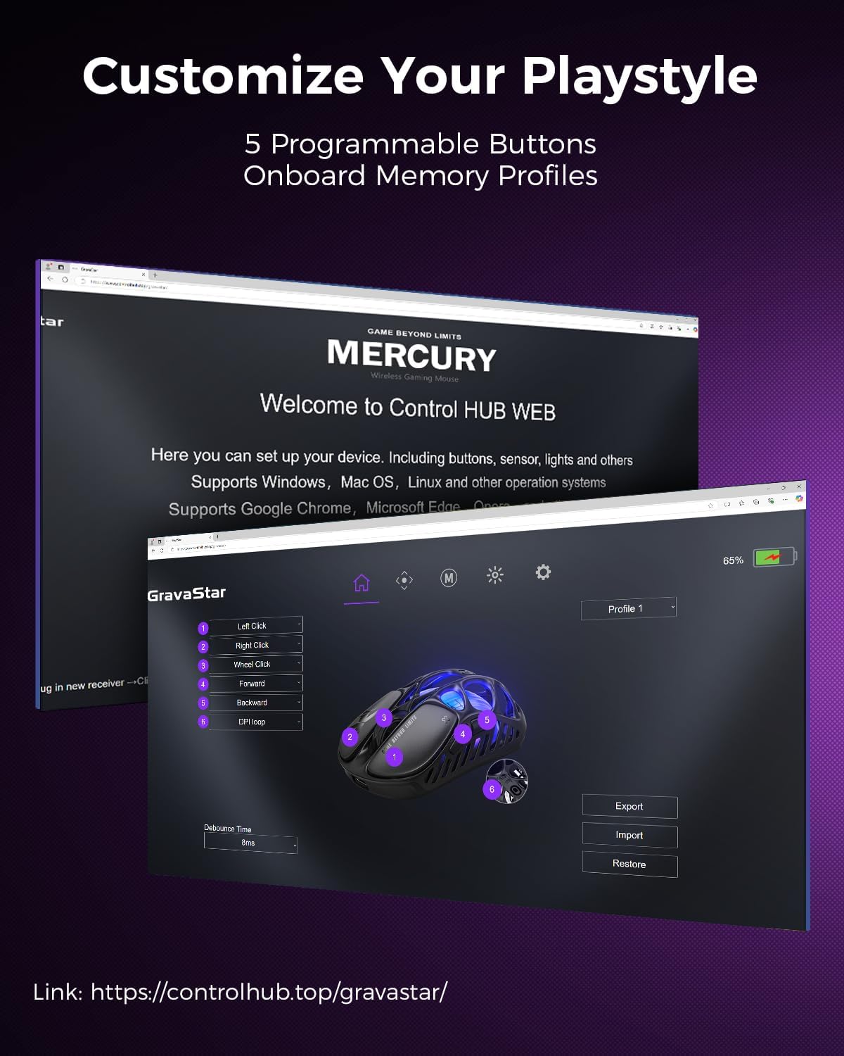 GravaStar Mercury X Pro Wireless Gaming Mouse, Come with 8K Dongle – 32,000 DPI PAW 3950 Sensor, 8,000Hz Polling Rate, Only 49g, Magnesium Alloy Hollow Frame, RGB Lighting, 5 Programmable Buttons