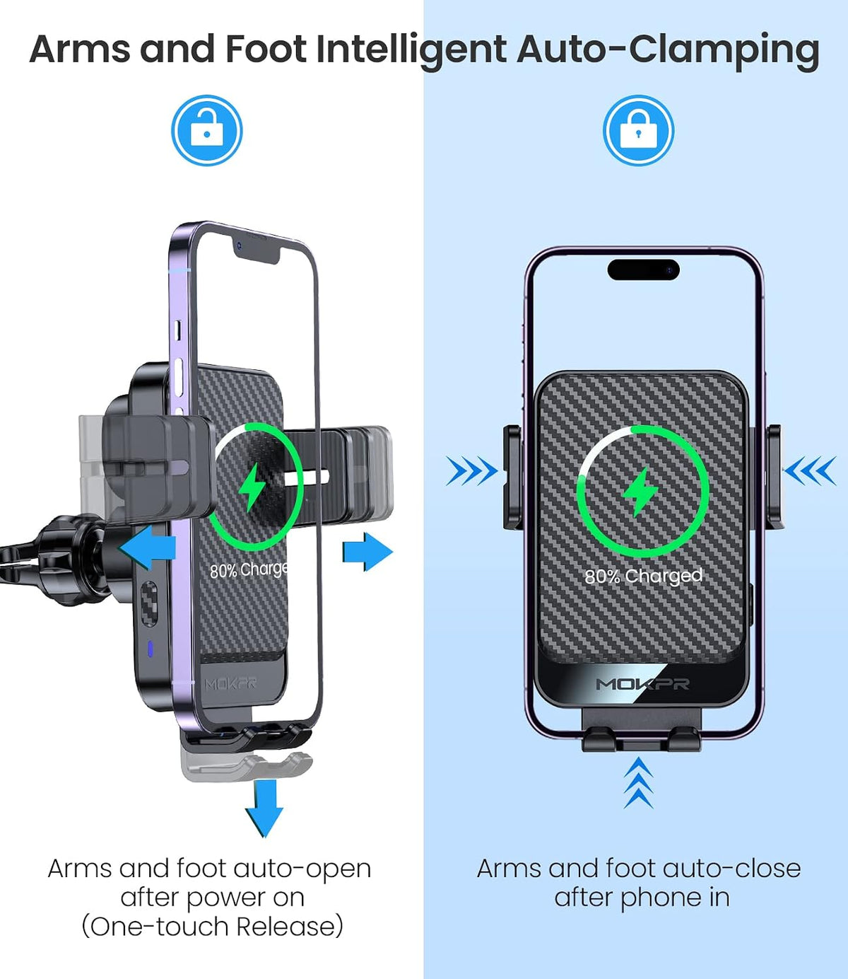 Wireless Car Charger 15W Fast Charging Dash Windshield Vent Car Mount | Auto-Clamping Universal Hands-Free Car Charger Compatible with iPhone 17/16 15/14/13/12, Samsung S24 S23/S22/S21,etc