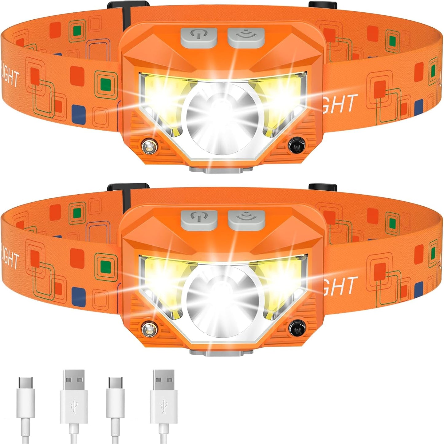 LHKNL Headlamp Flashlight, Lumen Bright Head Lamps LED Rechargeable Camping | Ultra-Light, with White Red Light, 2-Pack Waterproof Motion Sensor Headlight, 8 Modes for Outdoor Running Hiking Fishing