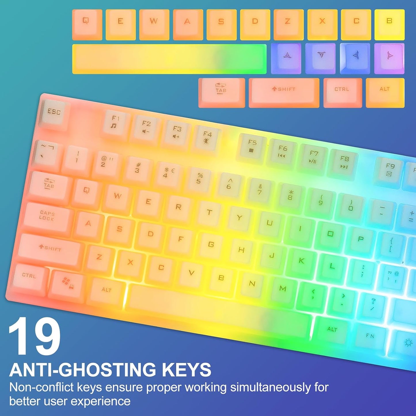 LED Keyboard Mouse,104 Keys Rainbow Backlit Keyboard and 7 Color RGB Mouse | White Gaming Keyboard and Mouse Combo for PC Laptop Xbox PS4 Gamers and Work