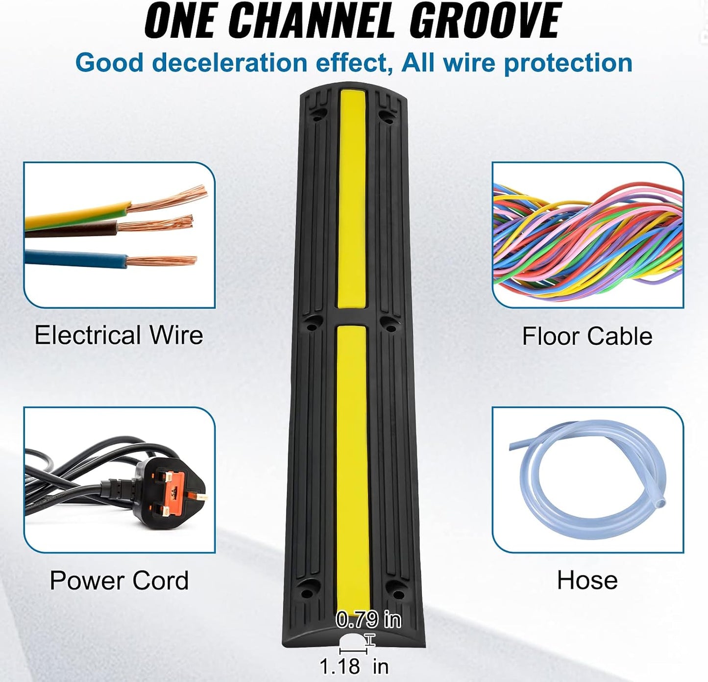 VEVOR 3.28 ft Cable Protector Ramp, 4 Pack of 1 Channel, 18000 lbs/axle Capacity Heavy Duty Rubber Speed Bumps, Floor Cord Cable Protector Wire Cover, for Residential Areas, Private Garages, Gardens