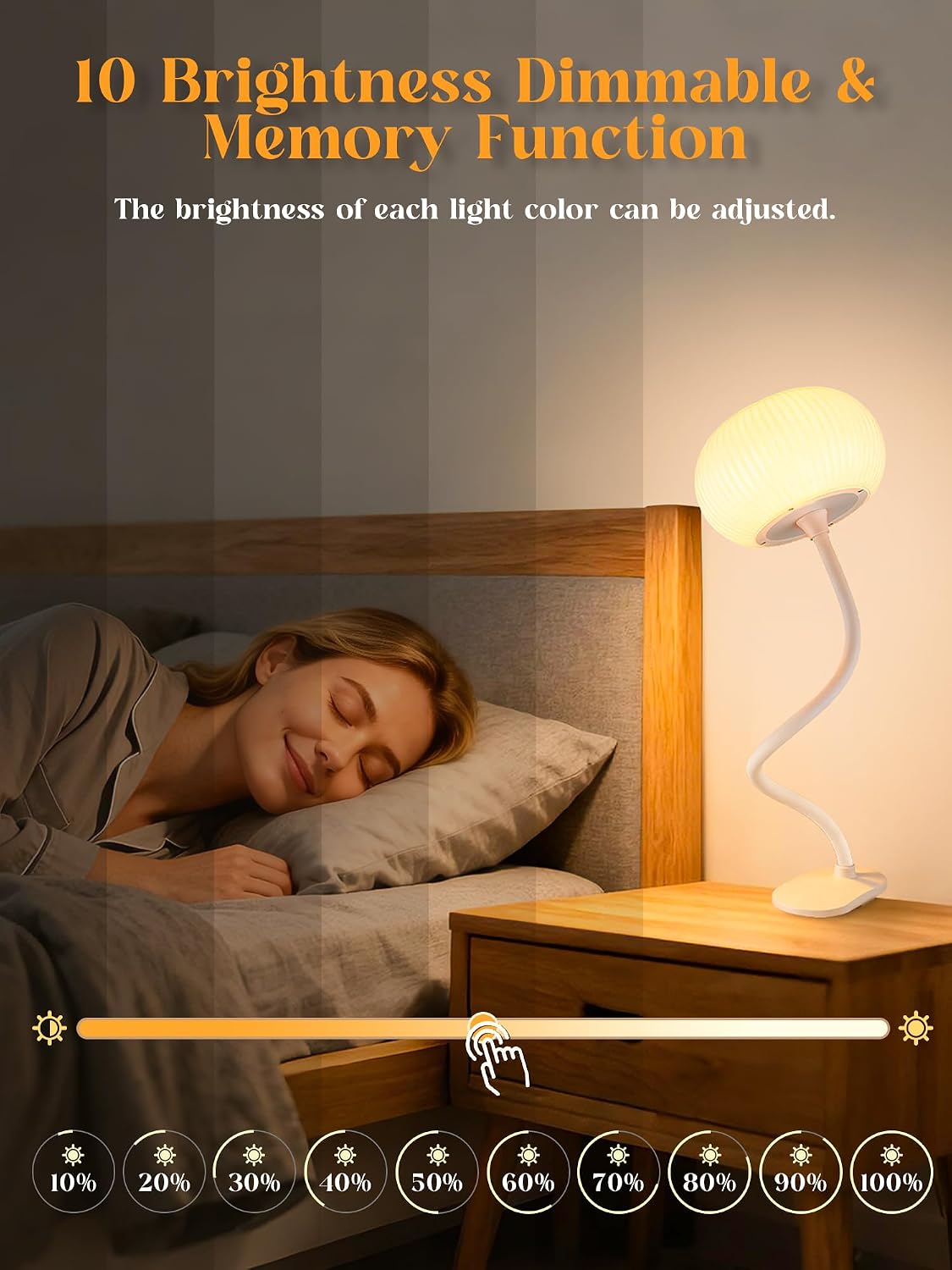 Clip on Lamp, 10 RGB Colors+10 Brightness Clip on Desk Lamp for Dorm Lamp | 800 lm Bright Clip on Light, USB Adapter Clamp Light, Reading Light for Bed/Headboard/Bedside Table/Bedroom/Kids Room/College