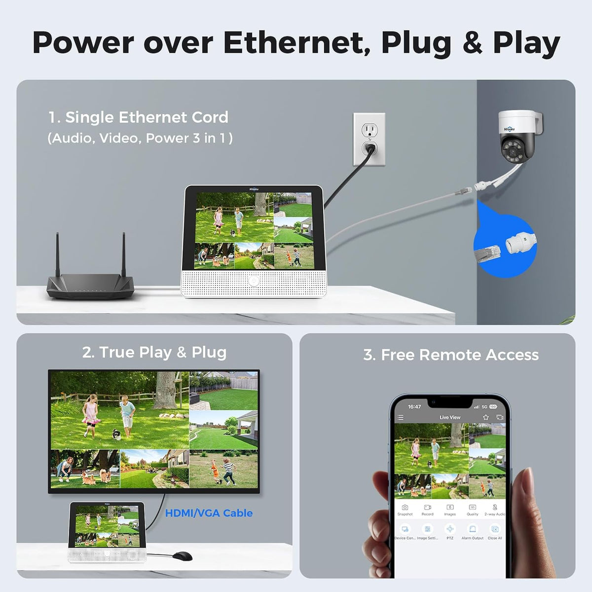Hiseeu 4K PoE Security Camera System, 6Pcs 5MP PoE PTZ Security Cameras