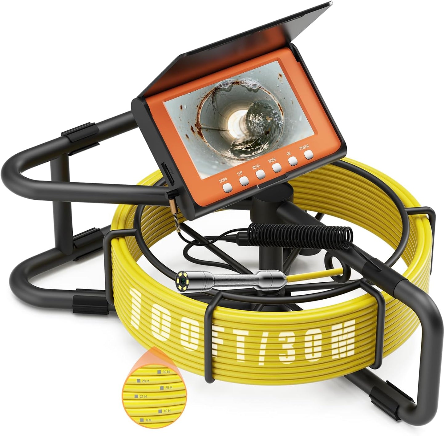 Sewer Camera 100FT, 5'' HD 1080P w/DVR-32GB Pipe Inspection Camera 5000mAh | Drain Camera IP68 Waterproof Snake Plumbing Tool with Lights 100FT Marked Cable Borescope with Lights 6 LED Plumbing Cameras