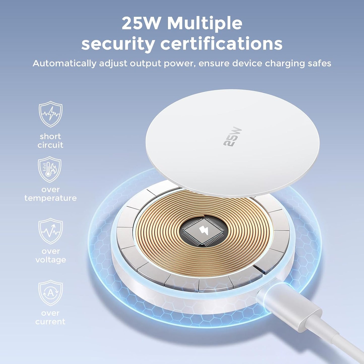 MagSafe Charger 25W Magnetic Wireless Charger Charging Pad with 30W Adapter | 30W USB C adapter and 4.2FT Type C cable, compatible with iPhone 17/16/15/14/13/12 Series and AirPods 4/3/2/Pro