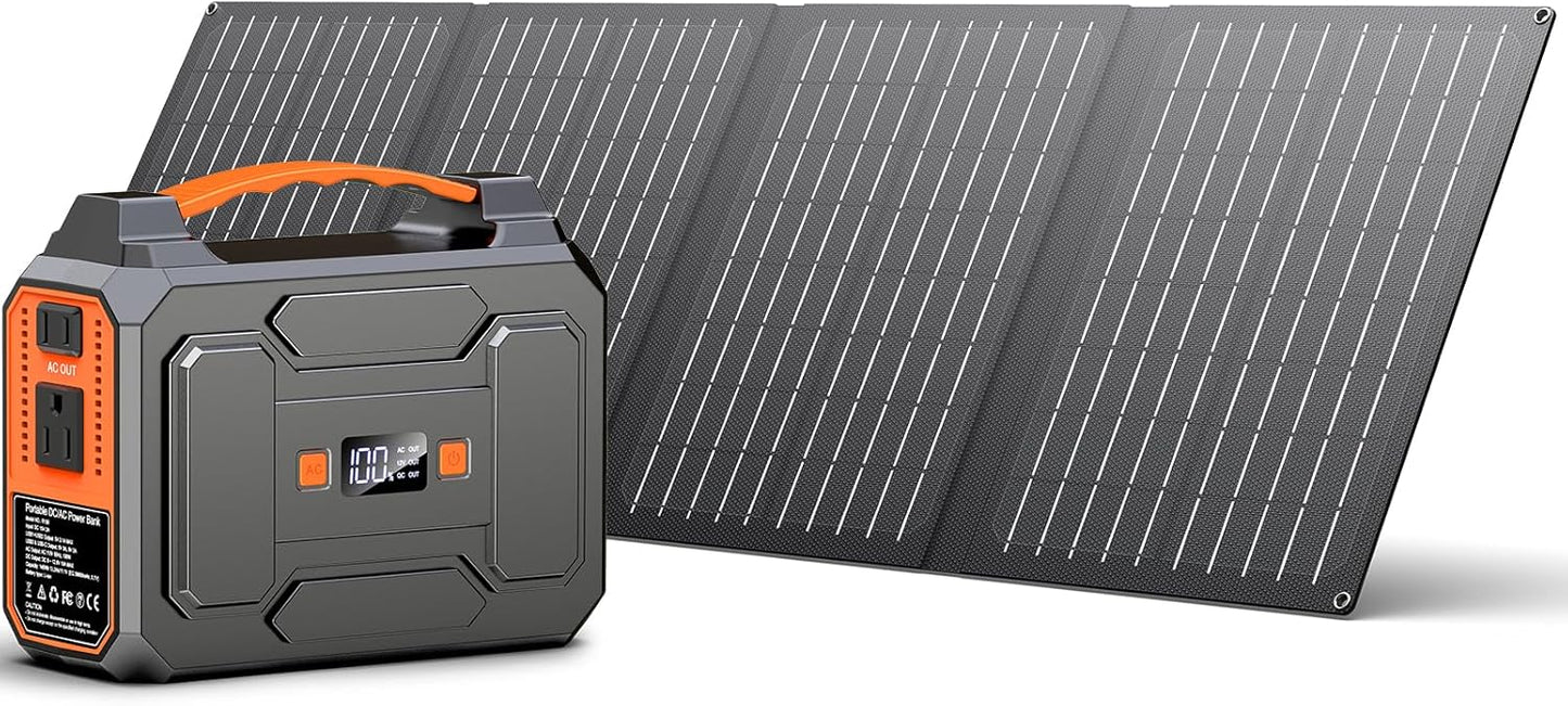 Solar Powered Generator 100W, Portable Power Station with Solar Panels 40W | 146Wh Solar Power Bank with AC Outlet,USB A,USB C, DC Output, Small Solar Generator for Home Use Outdoor Camping RV Van Trip