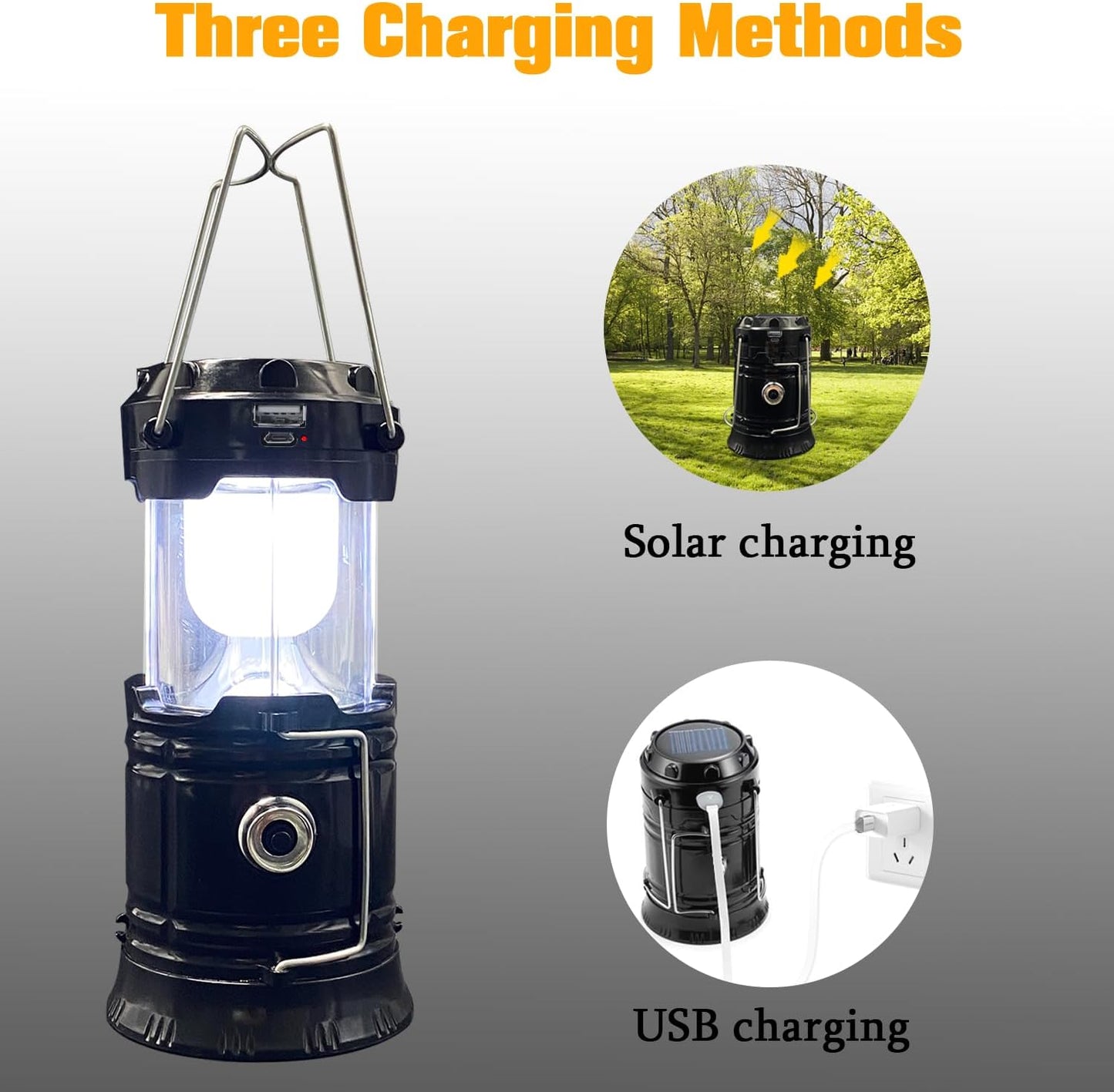 2-Pack Collapsible Camping Lantern XTAUTO Solar USB Rechargeable Portable Lightweight Waterproof LED Flashlight Survival Kits for Indoor Outdoor Home Emergency Light Power Outages Hiking Hurricane