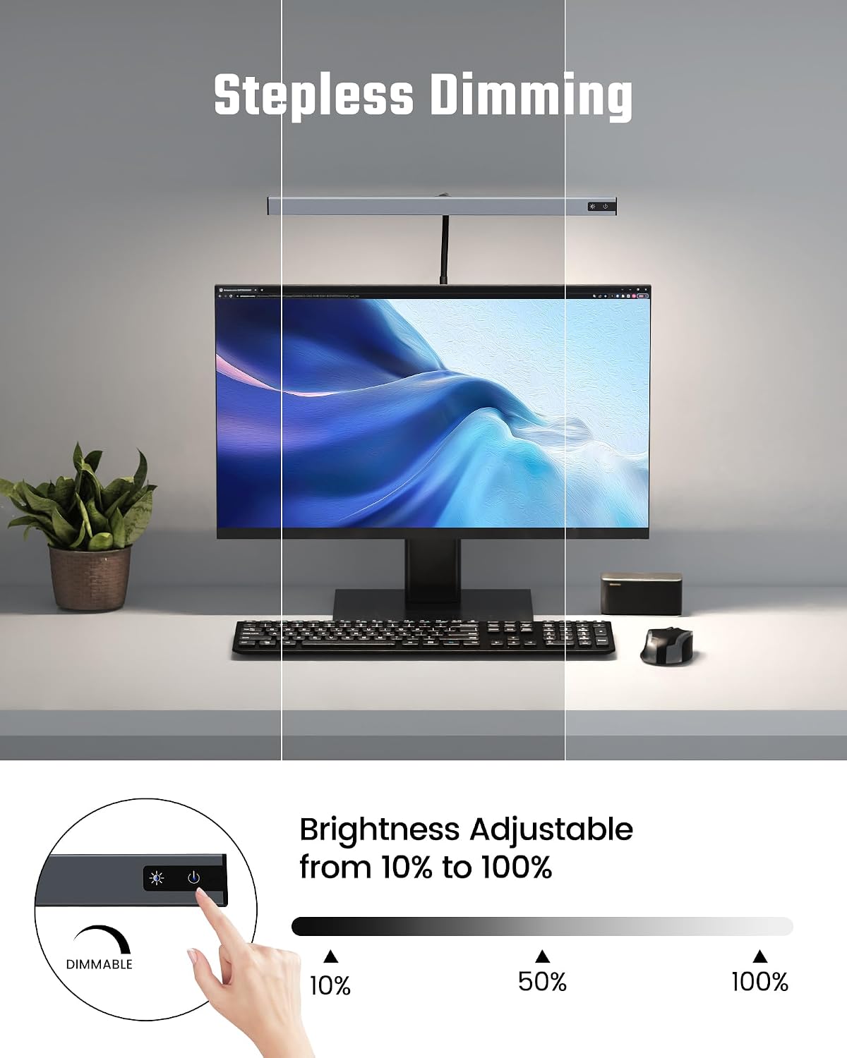SUPERDANNY LED Desk Lamp for Office Home, Eye-Caring Desk Light with Adjustable Gooseneck, 12W Touch Control Dimmable Brightness, Architect Clamp Lamp with USB Adapter, Grey