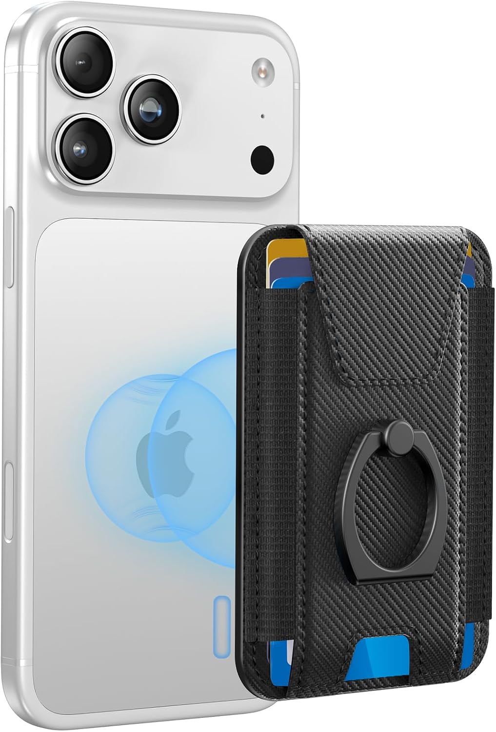 for Magsafe Wallet with Grip, 6-Card Holder; Stronger Magnetic Phone Wallet | Magnetic Card Wallet Holder for iPhone 17/16/15/14/13/12 Series, Privacy Flap, RFID Blocking, Carbon Fiber Black