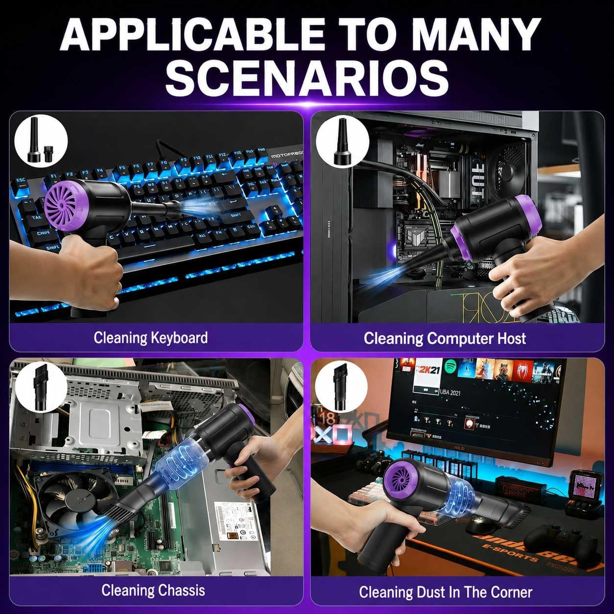 14.5KPA Computer Keyboard Vacuum Cleaner & 110000RPM Electric Air Duster 3-in-1, Replaces Canned Air, for PC Tower & Car Laptop Sewing Machine Portable Keyboard Vac USB Desk Crumbs Dust Cleaners
