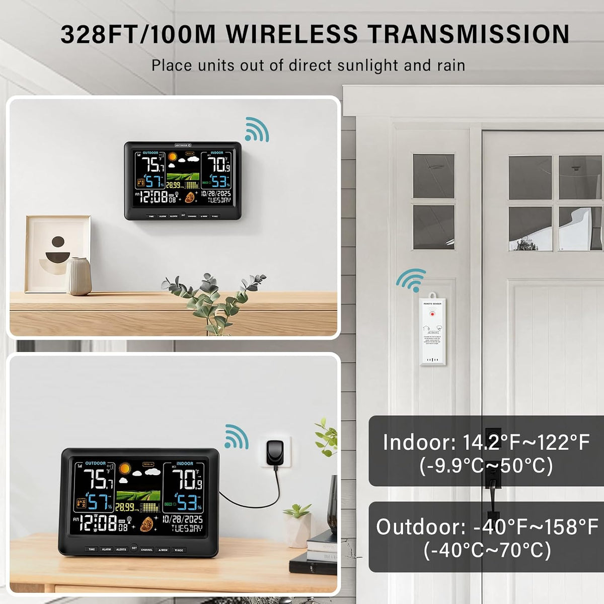 BluSon Weather Station Wireless Indoor Outdoor Thermometer with 2 Sensors