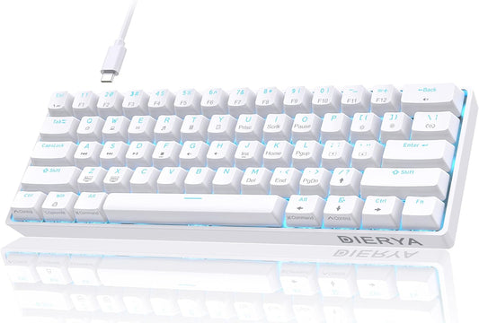 DIERYA 60% Mechanical Keyboard, DK61se Wired Gaming Keyboard with Blue Switches, LED Backlit Ultra-Compact 61 Keys Mini Office Keyboard for Windows Laptop PC Gamer Typist（White）