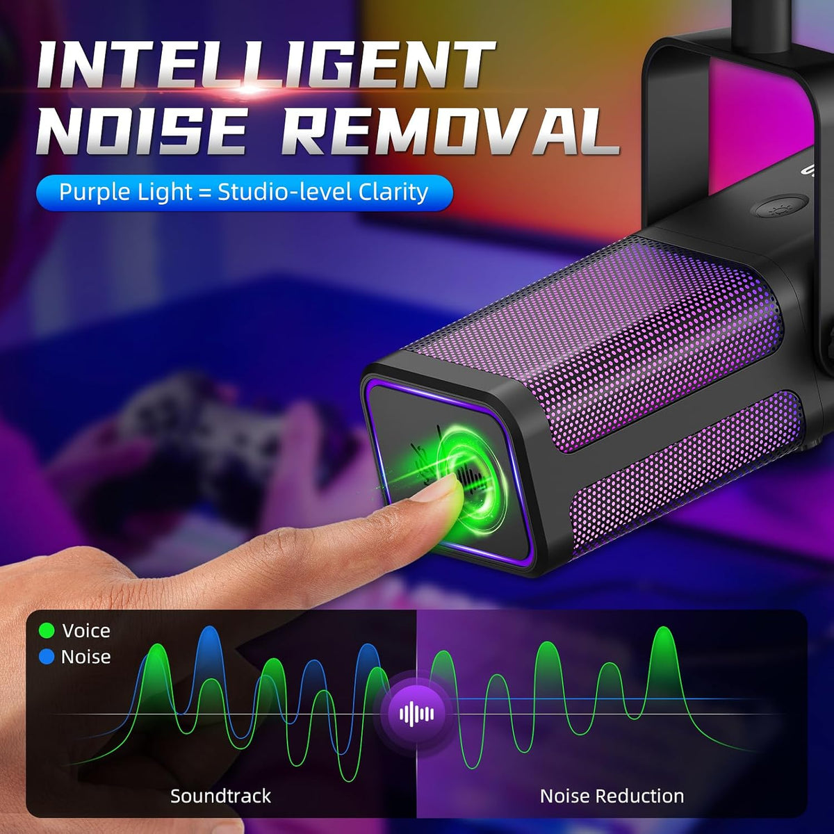 XTUGA M7 Dynamic Microphone for Gaming Streaming with RGB Light,Computer Condenser Mic Noise Reduction Real-Time Monitoring for Podcast,Studio,PC,PS5,Mac,YouTube