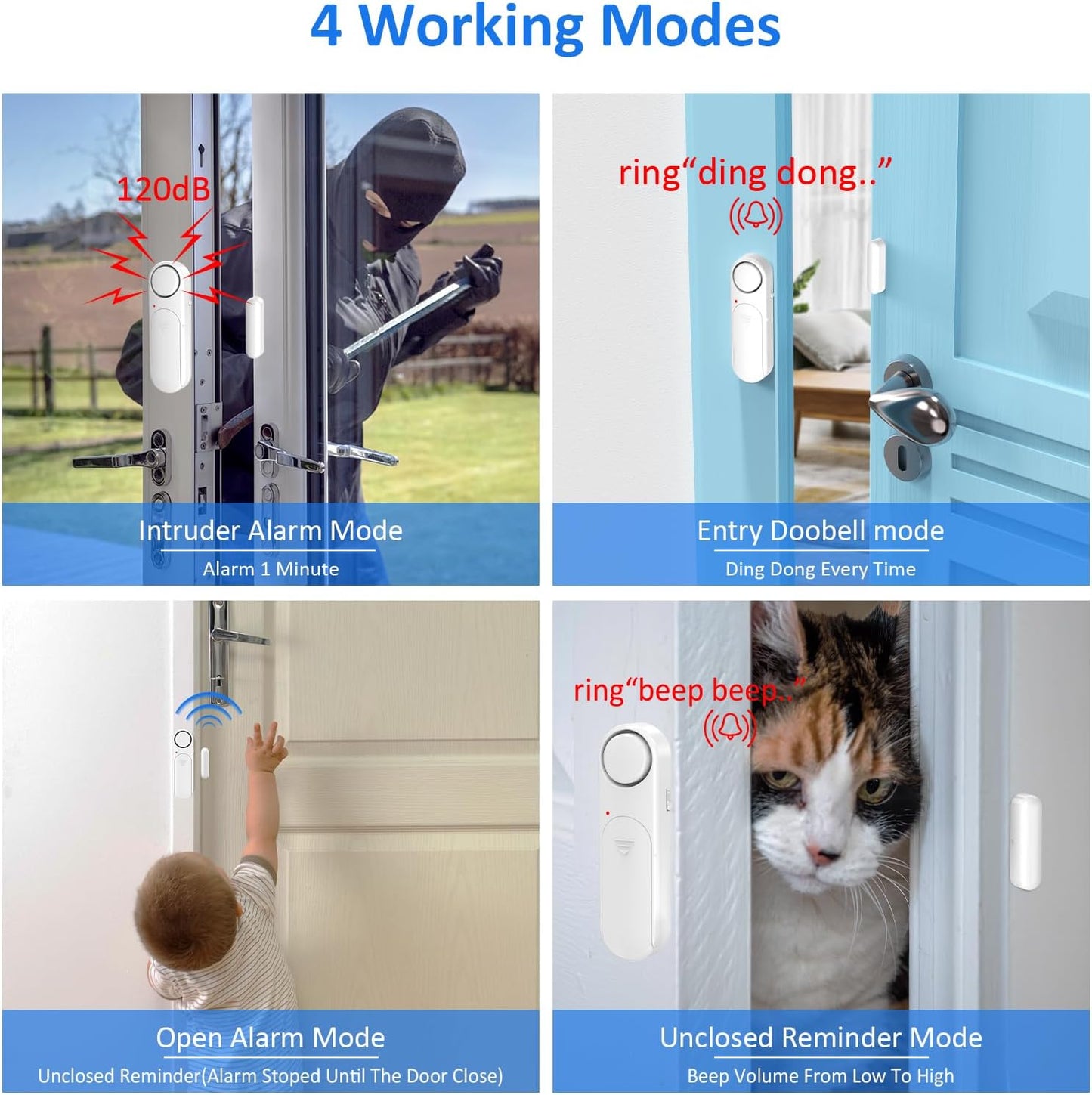 Window and Door Alarm When Opened (5 Pack) for Kids Safety/Home Security, Sliding Front Door Opening Sensor Alarms for Dementia, 120dB Burglar Alert, Ideal for Business, Garage, Apartment,House, White