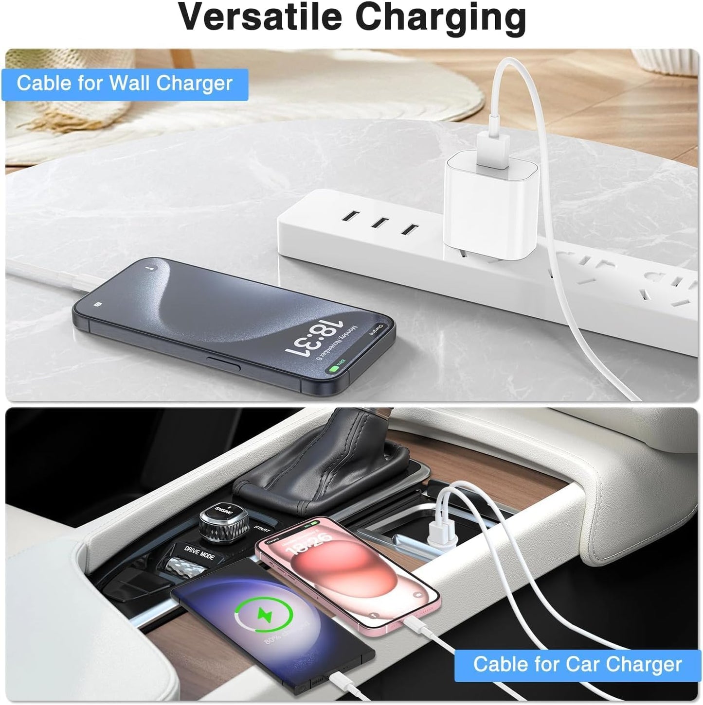 Car Carplay Cable for iPhone 17 16 15 Charger Cord,3/3/6/6FT USB A to USB C Cable for iPhone 17 Pro Max/16 Pro/15 Plus Charger,USB C Car Charger for Apple 17 Air/16 Pro Max/16e/15/iPad Pro