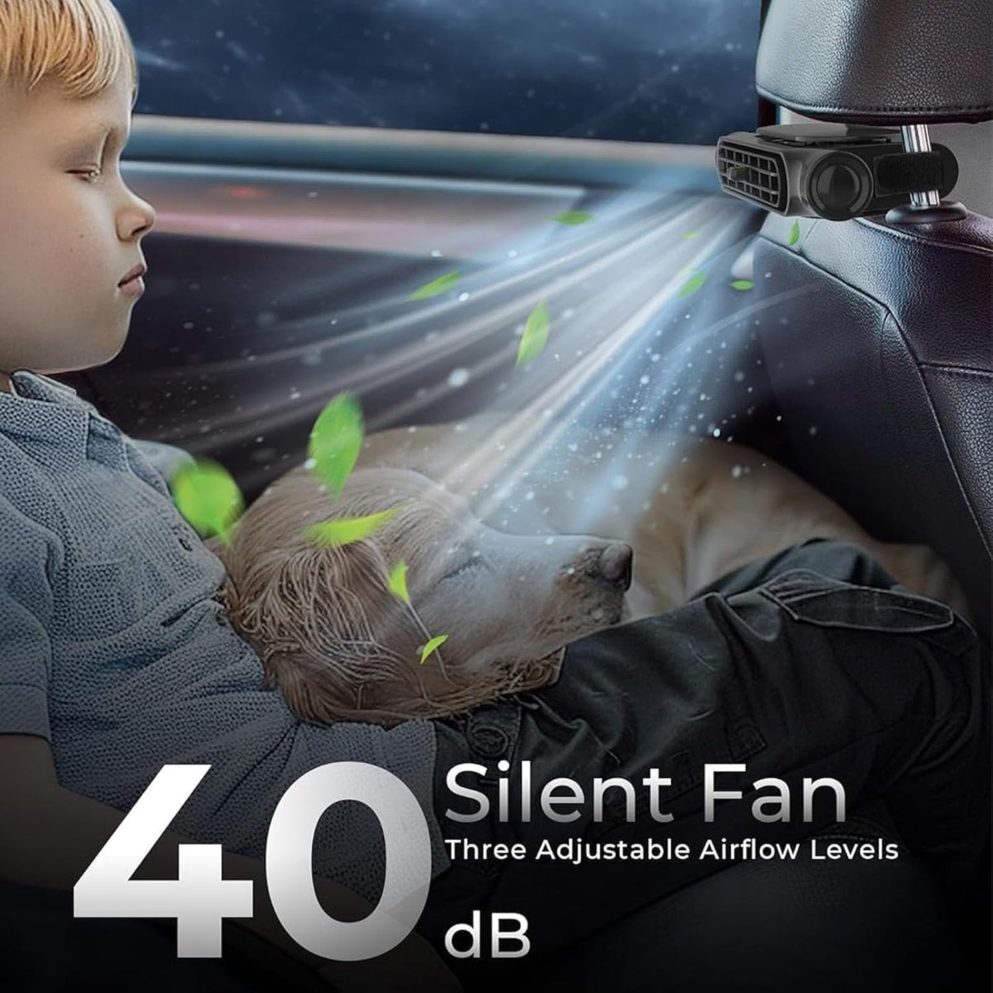 2 Pack Car Seat Fan for Backseat for Kids, Mini Portable Battery Operated Back Seat Baby Quiet Headrest Neck Cooling Fan with 3 Adjustable Wind Speeds All Cars Vehicle RV Truck