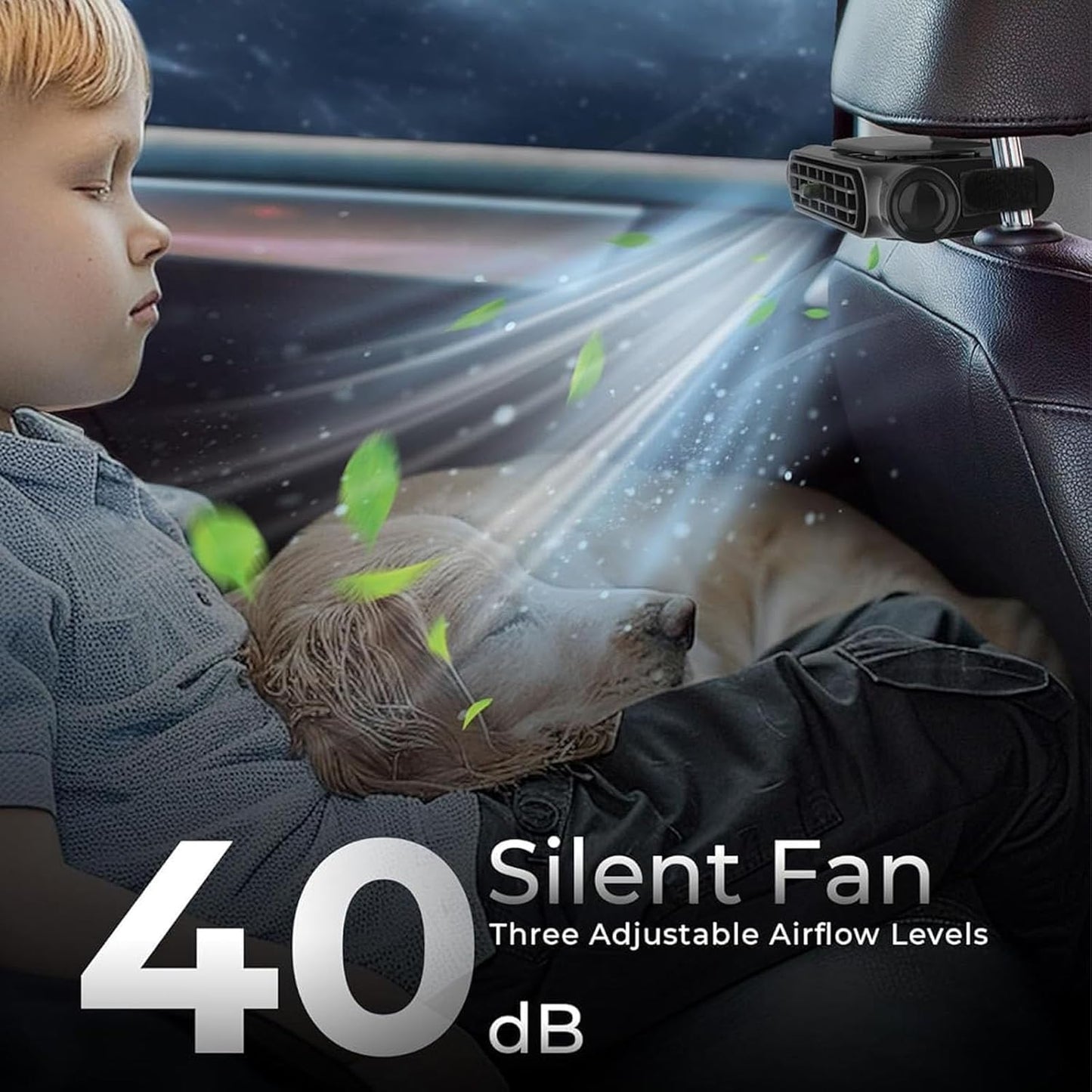 2 Pack Car Seat Fan for Backseat for Kids, Mini Portable Battery Operated Back Seat Baby Quiet Headrest Neck Cooling Fan with 3 Adjustable Wind Speeds All Cars Vehicle RV Truck