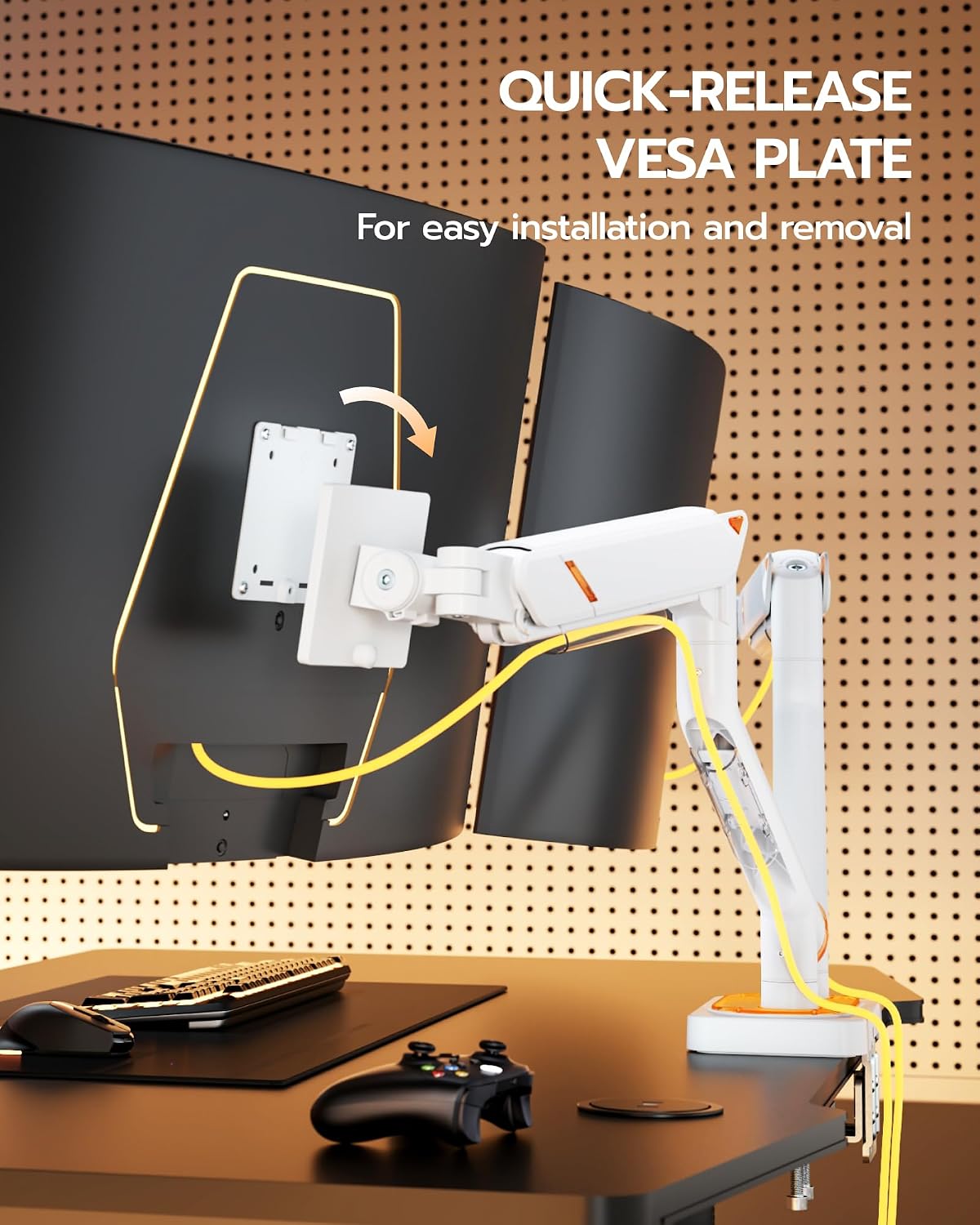 ARES WING 17-45 Inch Monitor Arm Ultrawide Dual Monitor Mount, White