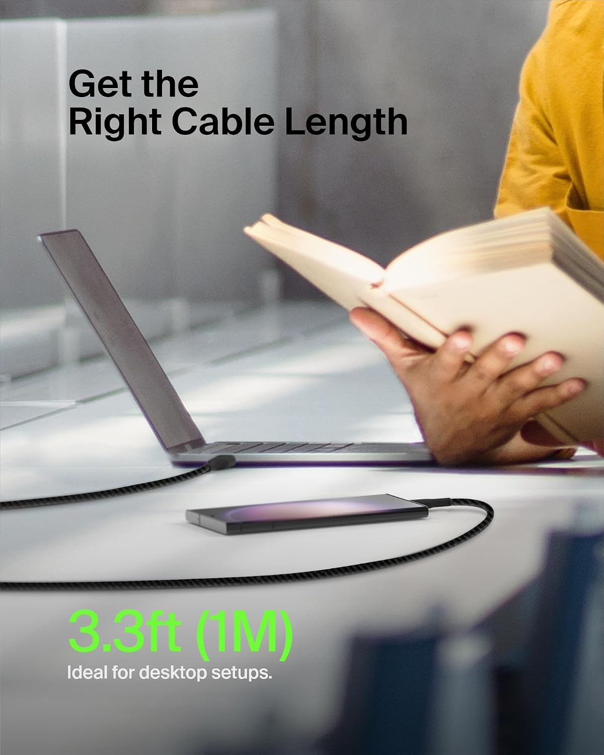 Belkin USB A to USB C 15W Braided Cable, 3.3ft, iPhone Charger Cord | iPhone 17/16/15, Samsung Galaxy S26, Google Pixel 10, iPad, AirPods, Nintendo Switch 2, Steam Deck, CarPlay, car charger cord