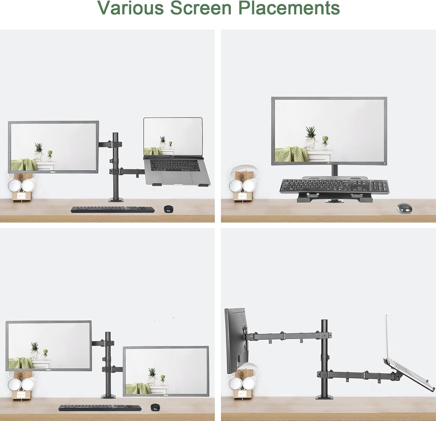 Monitor and Laptop Mount for 13"-27" Screens and Notebook up to 17 inch | Monitor Arm with Vented Tray, Fully Adjustable Laptop Mount Stand Holds up to 17.6lbs, VESA 75/100mm