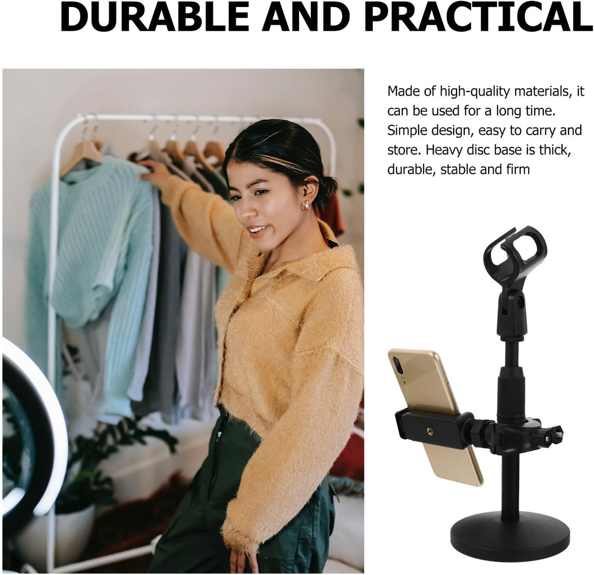 Adjustable Tabletop Microphone Stand for Desk Lectures and Recording