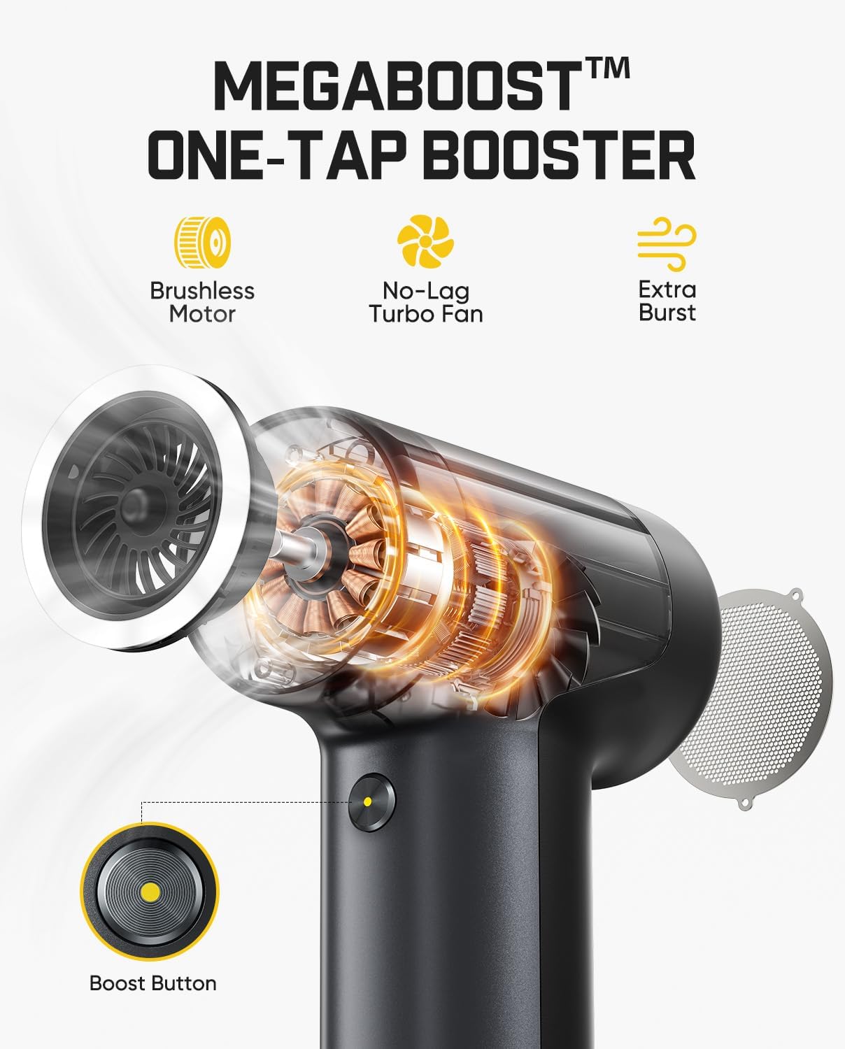 Fanttik B10 Pro Electric Air Duster (Grey) | 110,000RPM Brushless Motor, One-Tap Booster, 3-Speed Adjustable Control for PC, Keyboard & Electronics