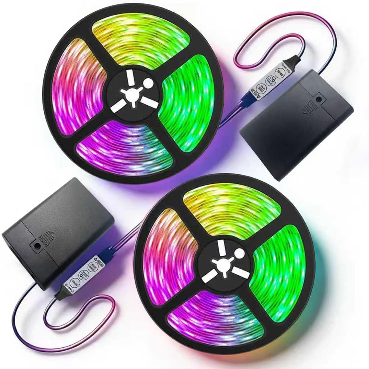 Two Sets 13.2ft Battery Powered LED Strip Lights, RGB Color Changing LED Lights with 3-Key Controller, AA Battery Operated Flexible Light Strip for Bedroom, TV Backlight, Closet, Camping(2)
