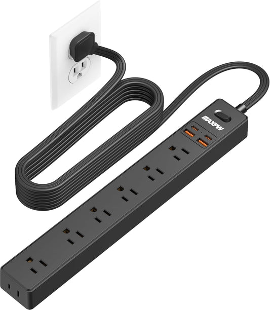10 Ft Extension Cord Power Strip,Surge Protector,7 AC Outlets 4 USB(2USB-C)