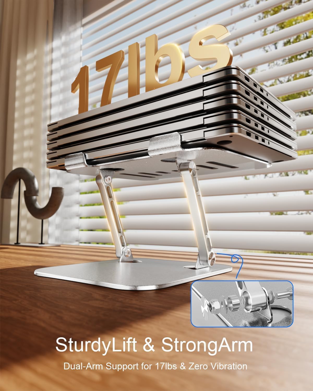 Laptop Stand for Desk, Adjustable Laptop Riser Holder | Aluminum Foldable Desktop Book Stands, Ventilated Cooling Computer Notebook Stand with 10-17" (Silver)