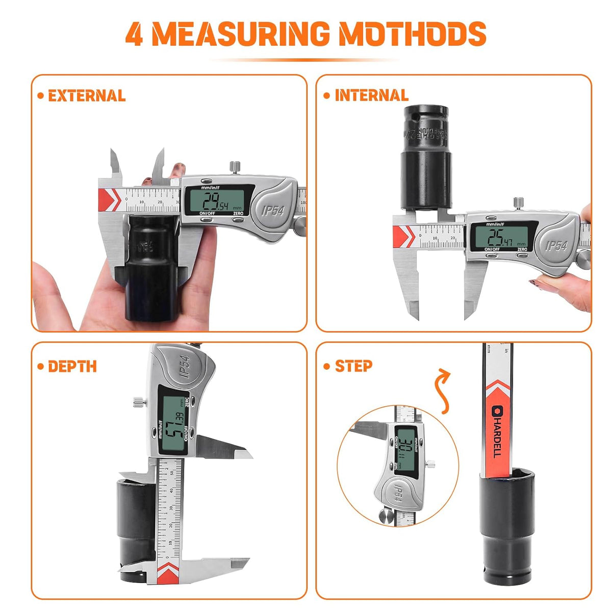 HARDELL Digital Caliper, IP54 Waterproof Caliper Measuring Tool with 3-Batteries & Extra Cover, All Stainless Steel Heavy-Duty Vernier Caliper Micrometer, Inch/MM/Fraction for DIY/3D-Printing