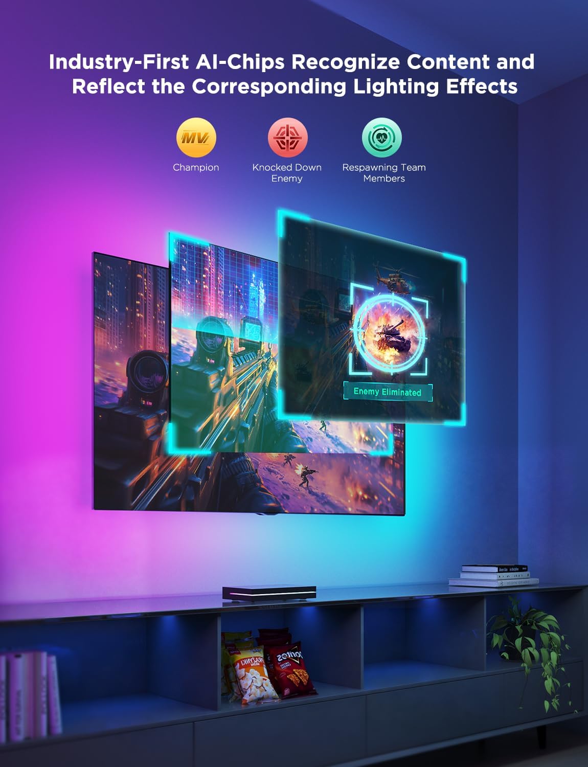 Govee HDMI 2.1 AI Sync Box 2, 8K/4K @144Hz, RGBWIC for 75-85 Inch TVs | With TV Backlight, Supports VRR & ALLM, SmartThings & Matterr & Alexa, AI CogniGlow, 75 LEDs/m