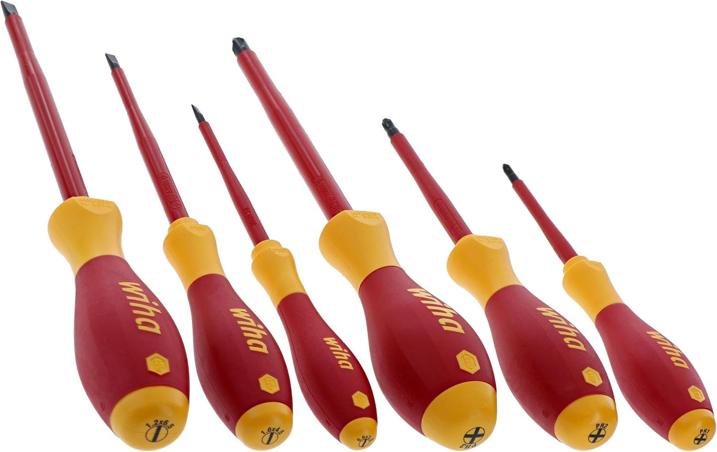 Wiha Insulated Screwdriver Set, 6-Piece 1000V Electrician Tool Kit | 1000V VDE certified, SoftFinish cushion grip, precision machined tips, tested to 10,000 volts, made in Germany