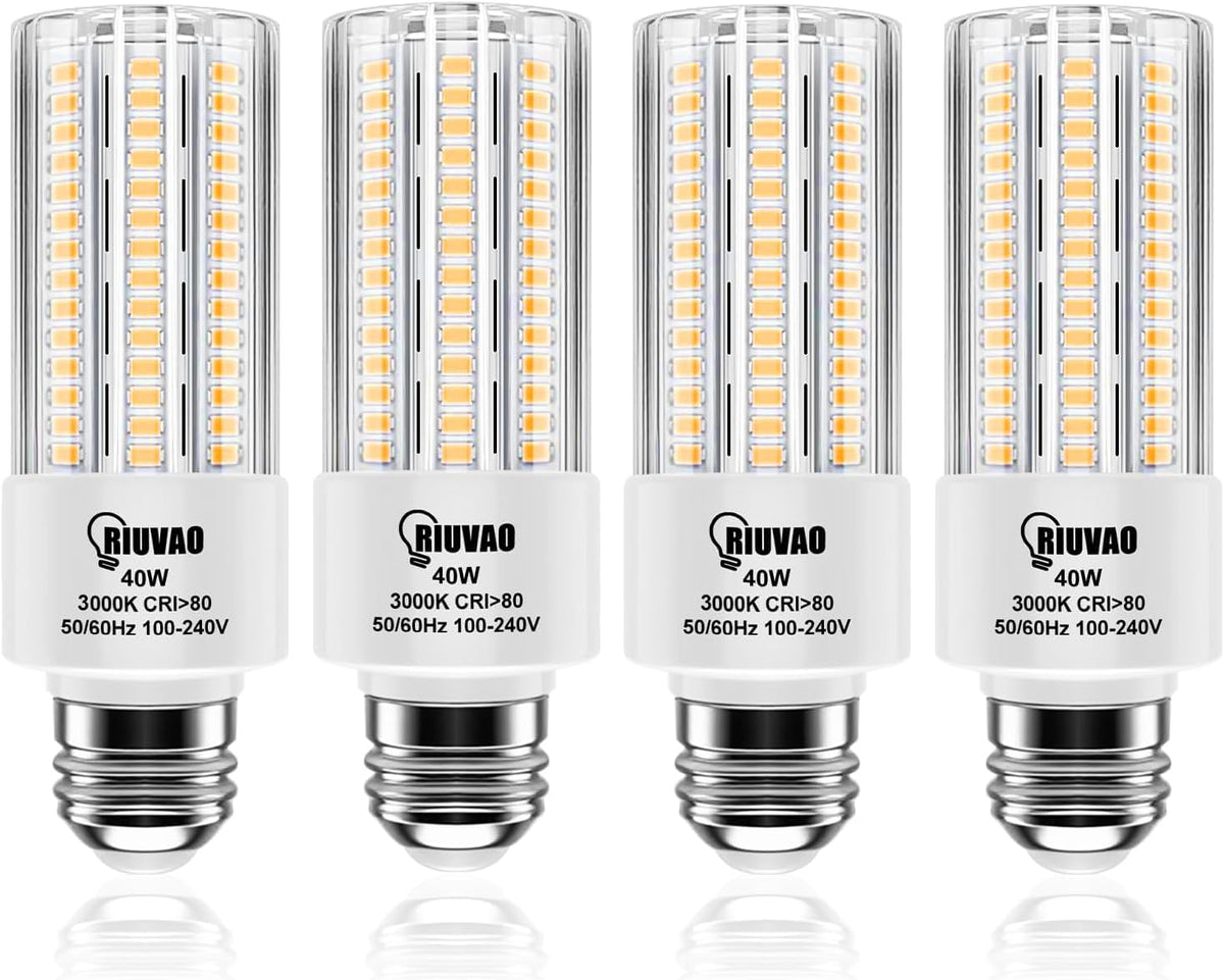 RIUVAO 4pcs LED Light Bulb 5000LM 300w Equivalent Super Bright 3000K Warm Daylight White 40W LEDs Bulb E26/E27 Medium Base for Outdoor Indoor Home Garage Backyard LED Corn Light Bulb