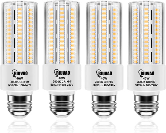RIUVAO 4pcs LED Light Bulb 5000LM 300w Equivalent Super Bright 3000K Warm Daylight White 40W LEDs Bulb E26/E27 Medium Base for Outdoor Indoor Home Garage Backyard LED Corn Light Bulb