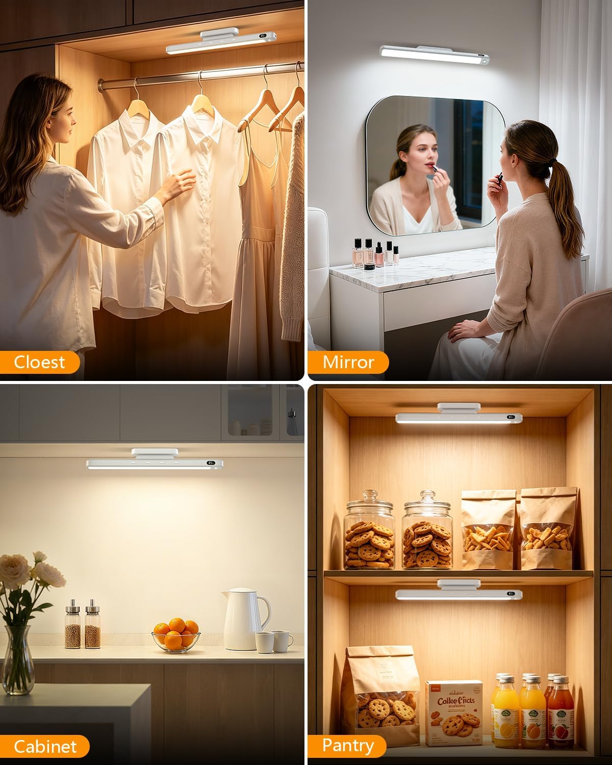 WILLED 3W Motion Sensor Rechargeable Light Bar with Remote, Eye-Care Under Cabinet Lights with Battery Level Display, Vanity Lights for Mirror, Led Light Bar for Cabinet, Closet, Desk and Bathroom