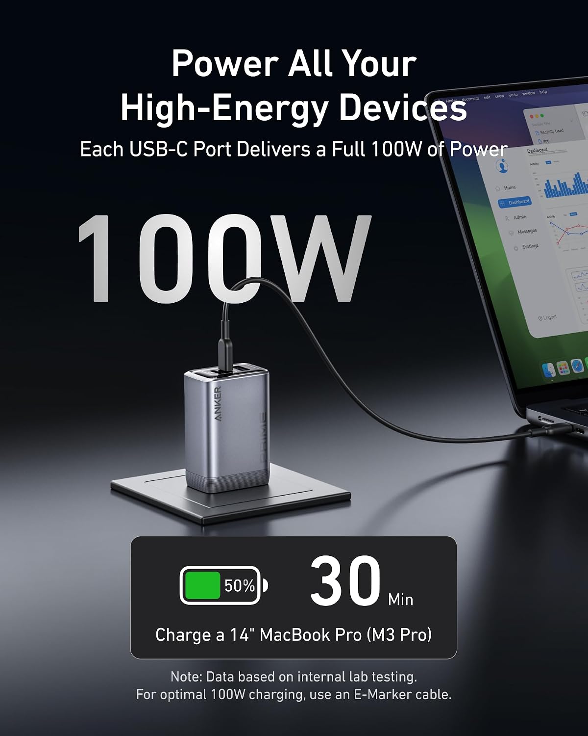 Anker Prime Charger, 100W Max 3-Port Compact Foldable USB C Charger | Fast Laptop Charger Power Adapter for MacBook Pro/Air, iPad Pro, iPhone 17/16/15 Series, Galaxy S25/S24,and More