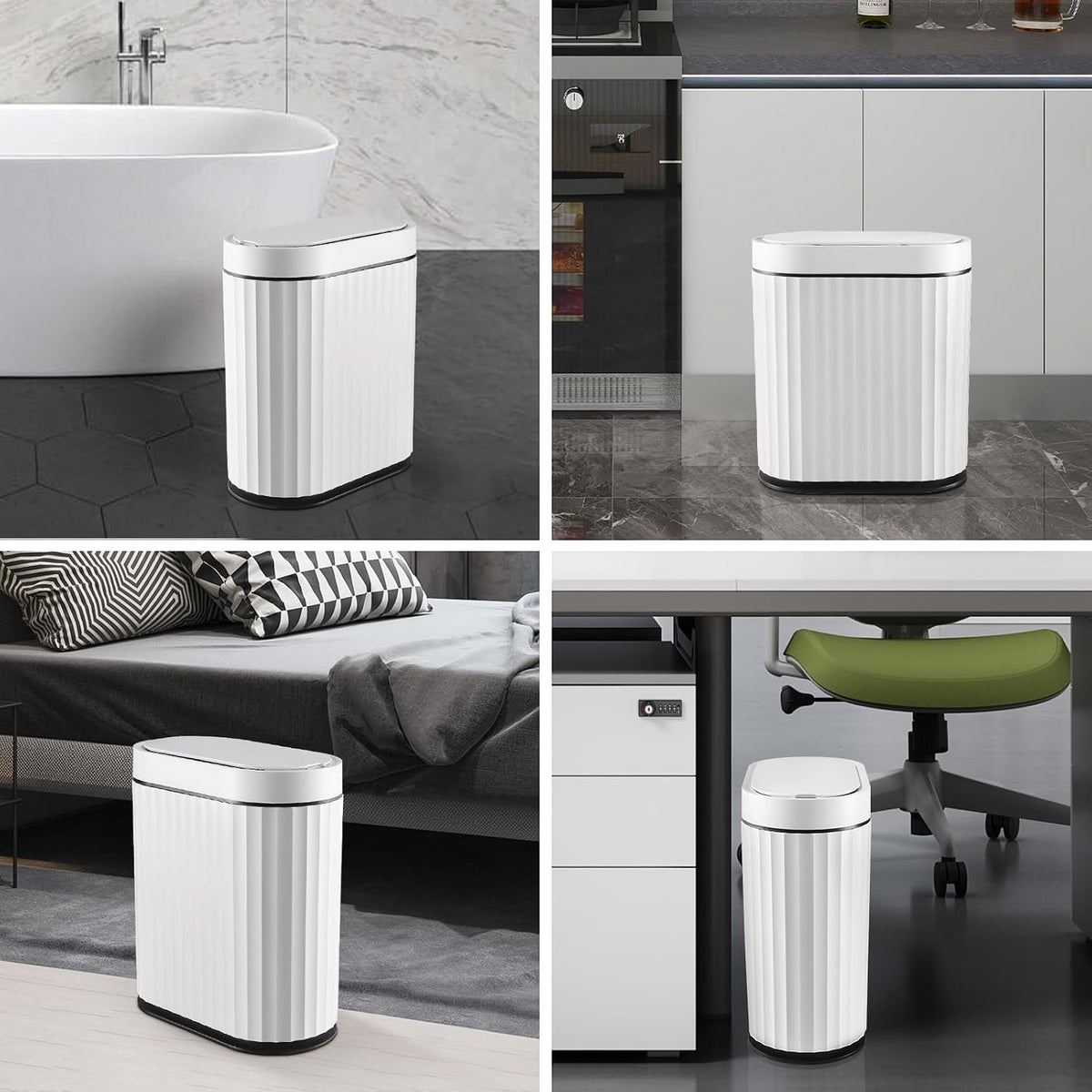 ELPHECO Bathroom Trash Can with Lid, 2 Gallon, Motion Sensor, Black White