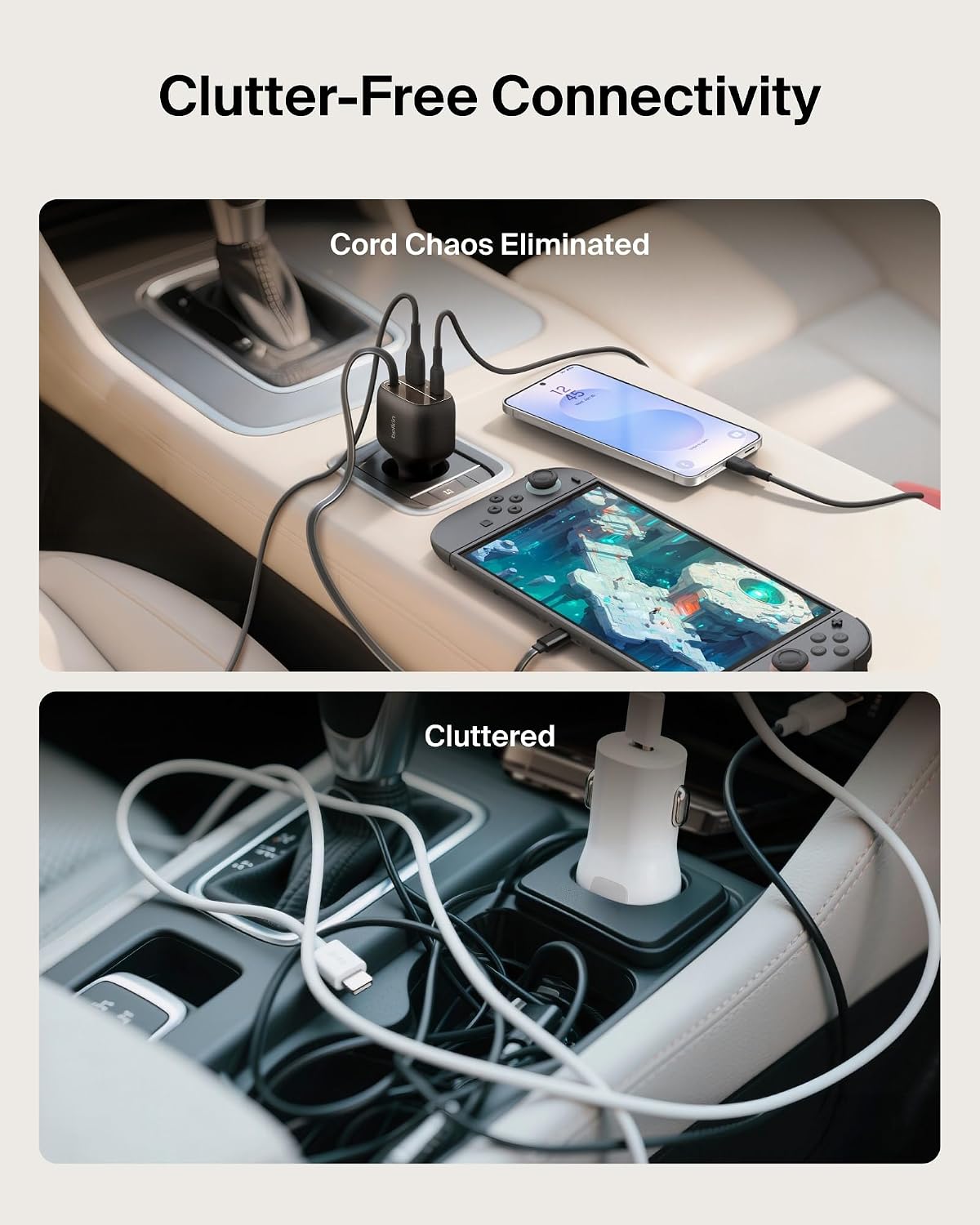 Belkin 75W USB C Car Charger, with 2.5ft. Retractable Cable | iPhone 15/16/17, Samsung Galaxy S26, AirPods, iPads, MacBook, Chromebook, Car Phone Charger