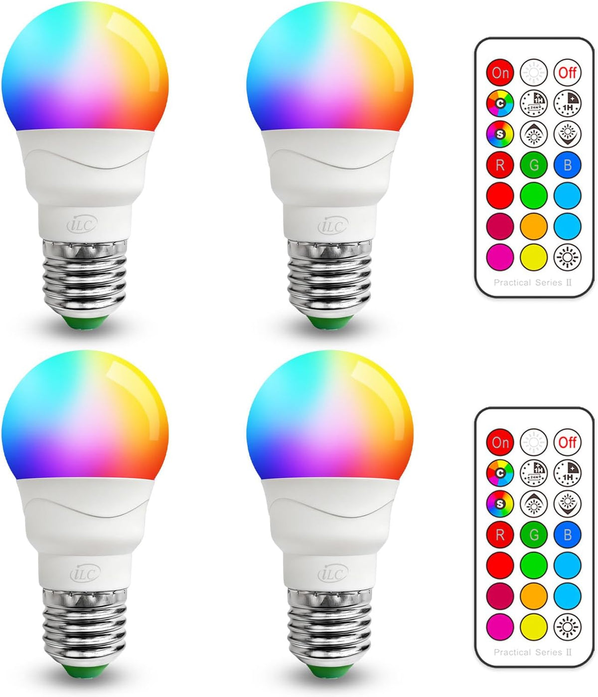 ILC RGB LED Light Bulb, Color Changing Light Bulb, 40W Equivalent, 450LM, 2700K Warm White 5W E26 Screw Base RGBW, A15 Colored Light Bulbs - 12 Color Choices - Timing Infrared Remote Control (4 Pack)