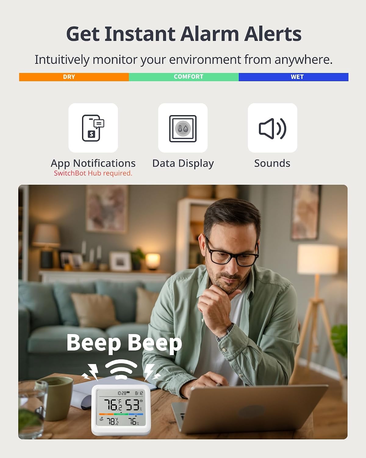 SwitchBot Meter Pro, Digital Hygrometer & Thermometer - Wireless Indoor Temperature & Humidity Monitor with Bluetooth App Control, Real-Time Alert