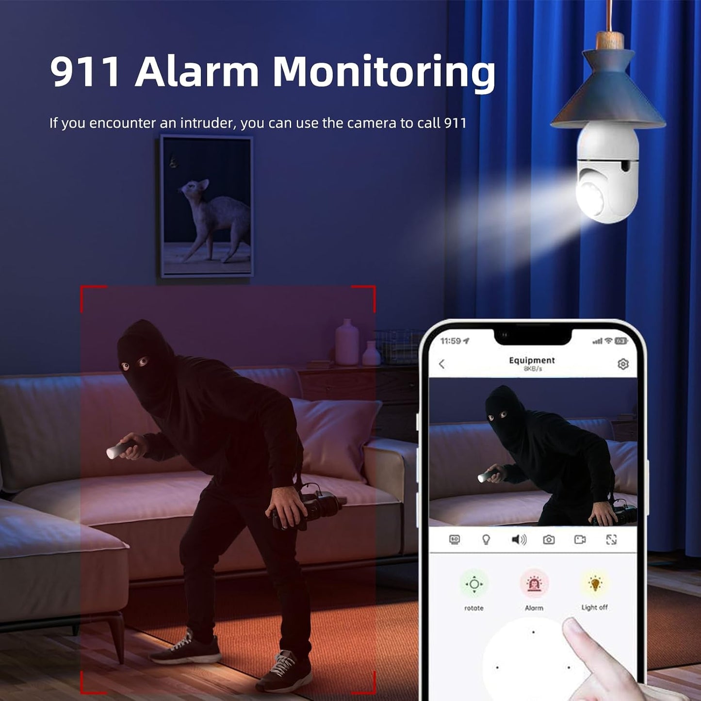 Hawkray Light Bulb Security Camera -5G& 2.4GHz WiFi 2K 3MP Security Cameras Wireless Outdoor Motion Detection and 911 Alarm Monitoring,Open AI Enabled,US Local Cloud, Color Night Vision,