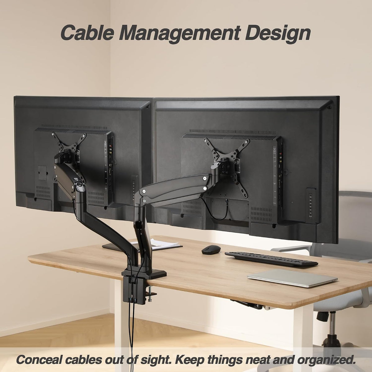 AVLT Dual Monitor Arm Desk Mount for 13-43" Screens, Heavy Duty - Black