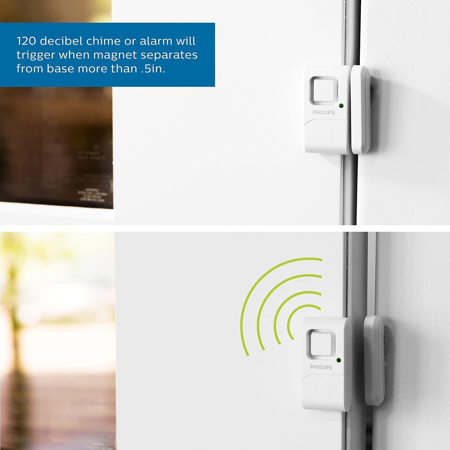 Philips Personal Security Window and Door Alarm, 4 Pack, Wireless Chime | DIY Protection, Burglar Alert, Easy Installation, Ideal for Home, Garage, Apartment, RV and More, LRM3320W/27