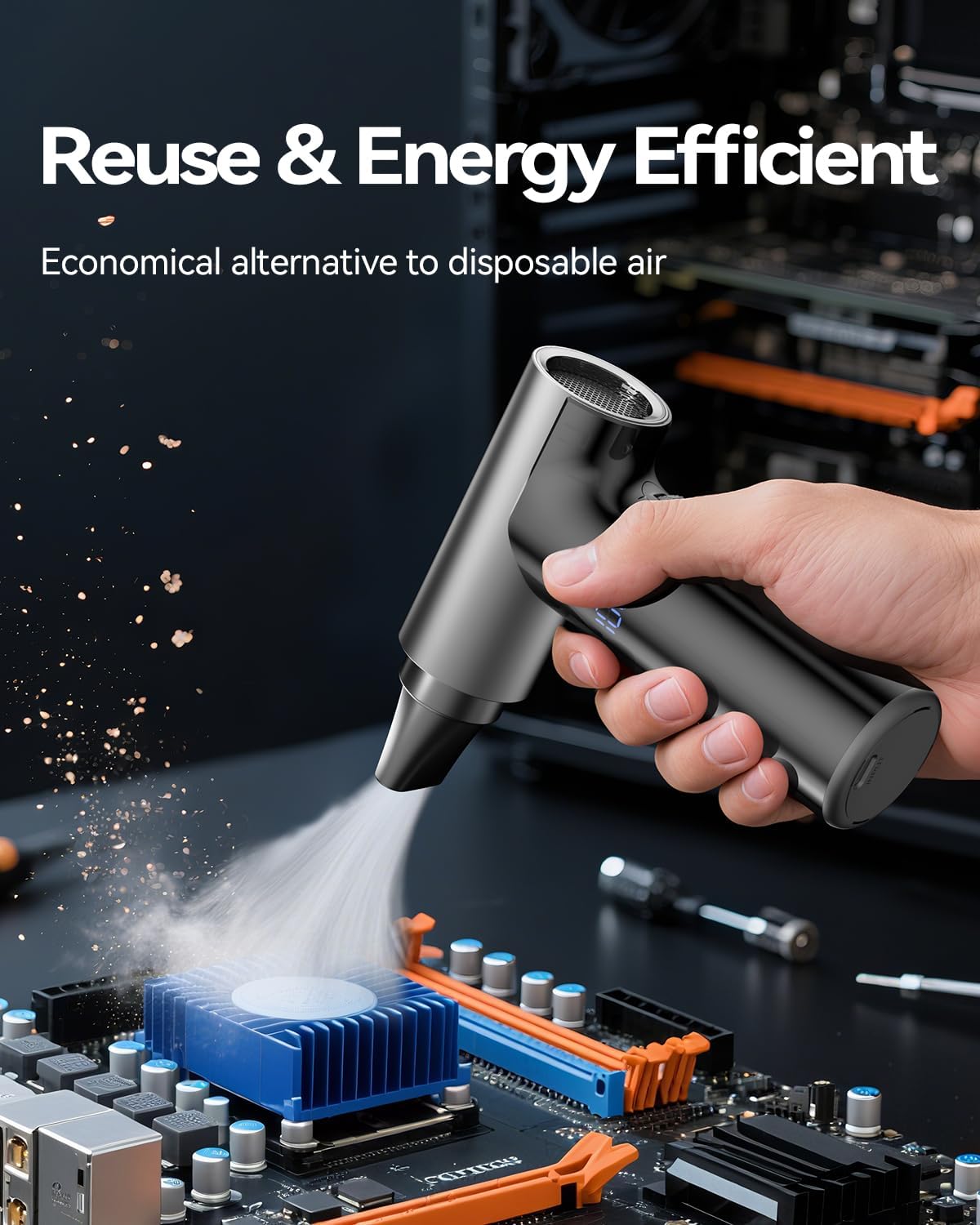 Compressed Air Duster, 200000RPM Super Power Electric Air Duster, 11-Gear Stepless Speed Mini Blower with Aluminum Alloy, Cordless Dust Blower for Computer, Keyboard, House, Outdoor, and Car