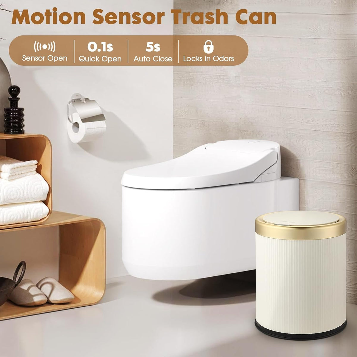 Automatic Bathroom Trash Can with Lid,Motion Sensor Trash cans Smart